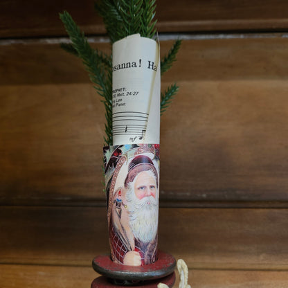 chippy red metal spring with Christmas embellishments