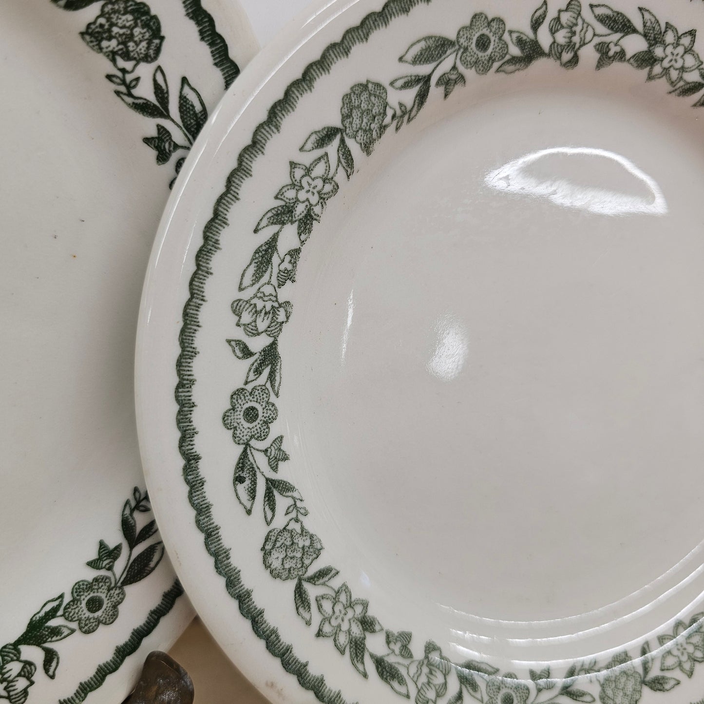 Set of 2 green floral Buffalo China saucers - I love this pattern!