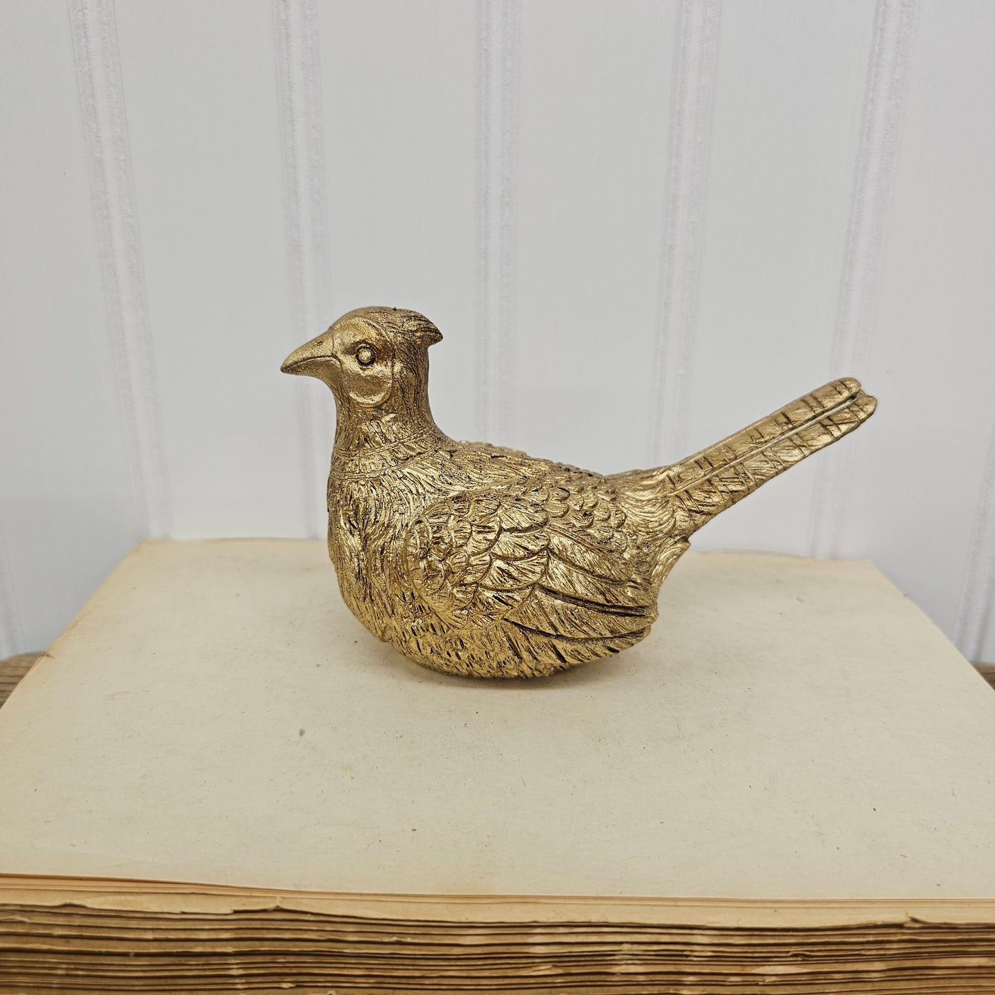 Gold pheasant bird figurine - not brass