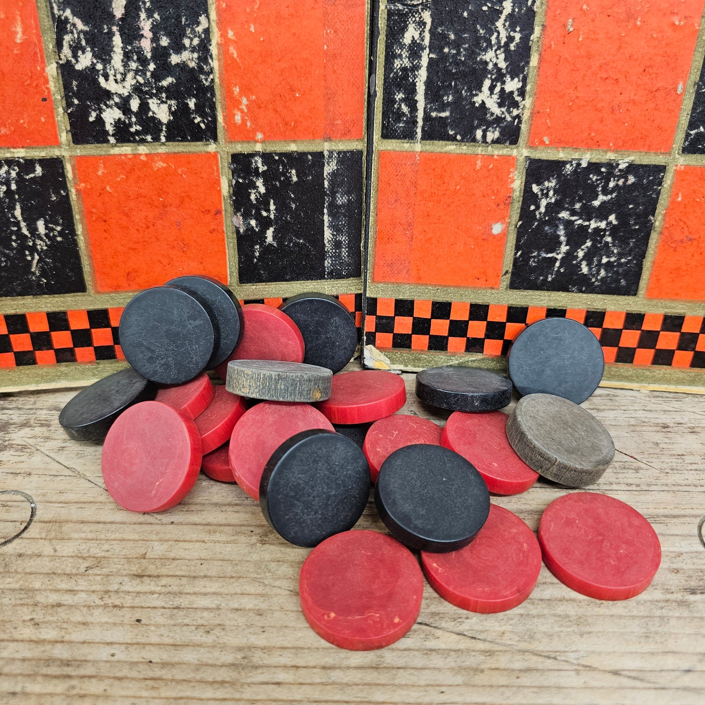 Backgammon and checkerboard with pieces, as is