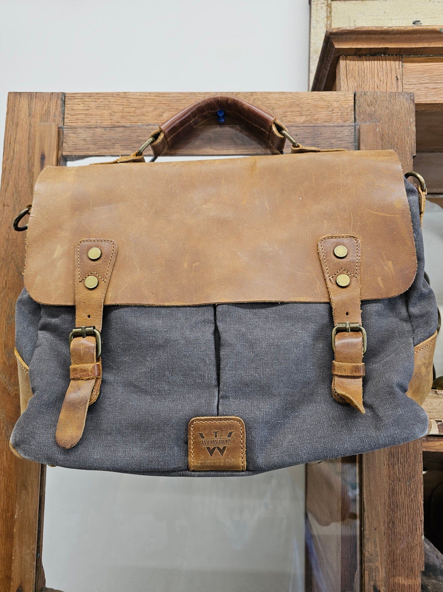 Wowbox Messenger Bag canvas and leather, No Crossbody Strap