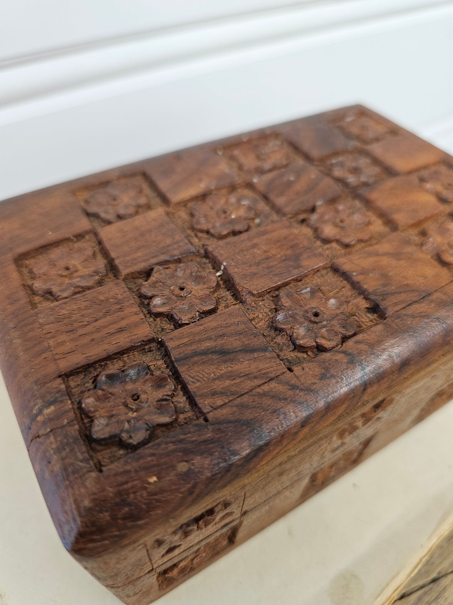 Vintage Hand Carved Wooden Box