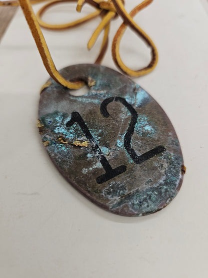 vintage copper #12 tag