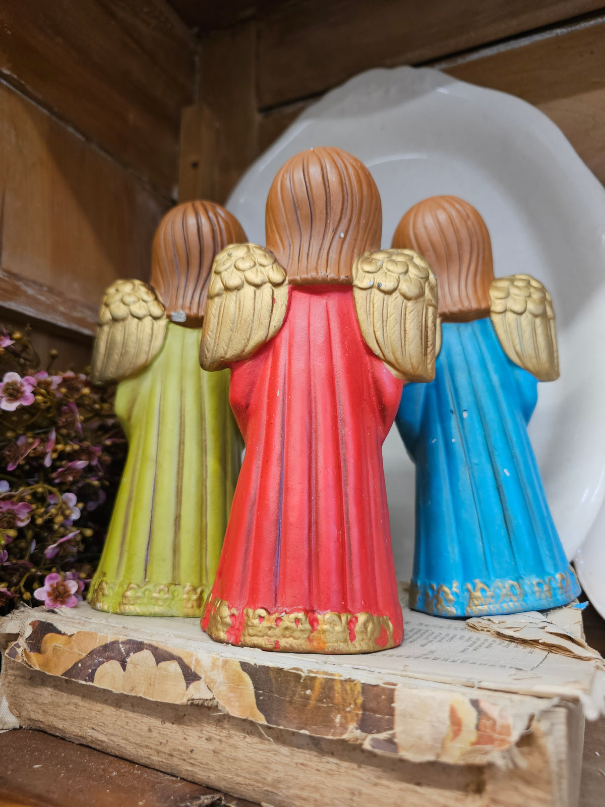 Vintage pair 1960s Caroling Christmas angels figurines