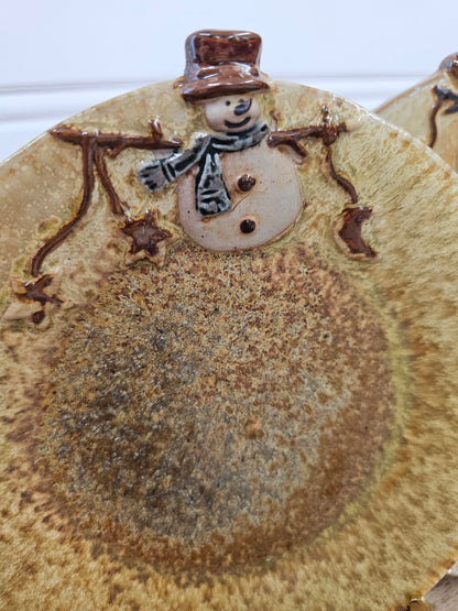 Set of 2 stoneware Christmas Snowman Plates