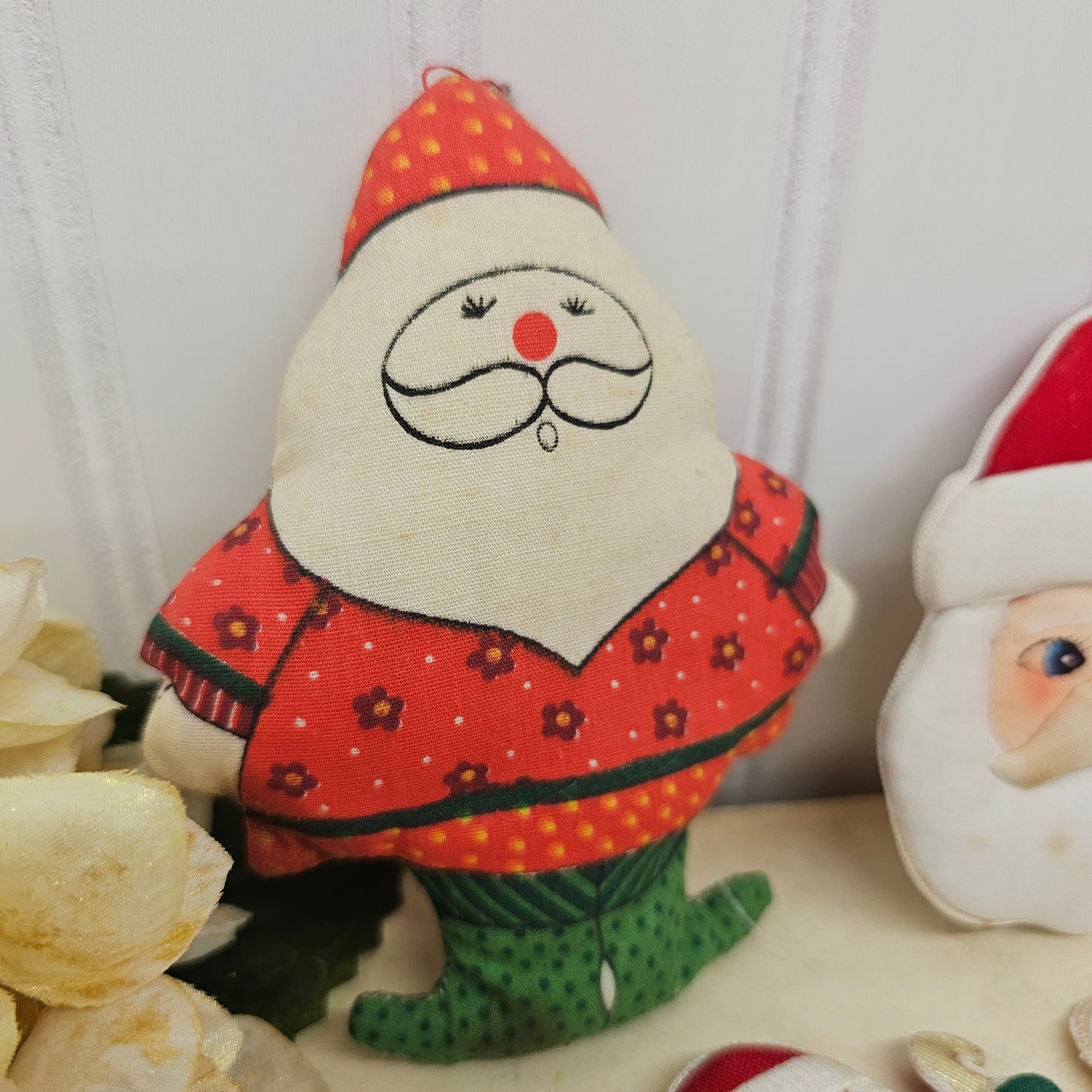 Set of 5 fabric Santa ornaments