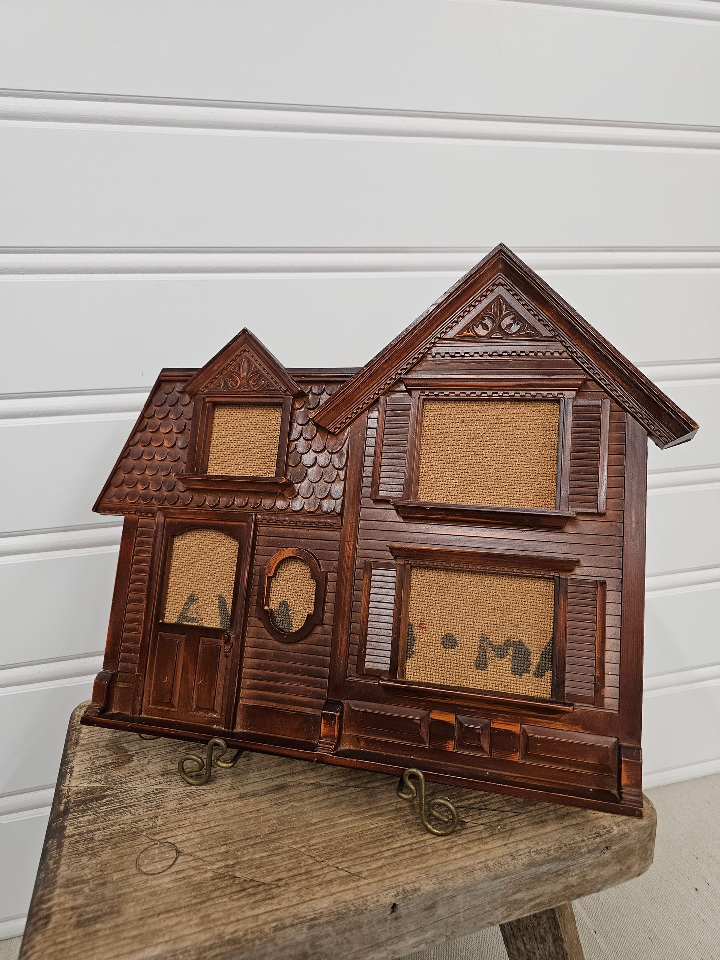 vintage faux wood house frame - as is back is no longer attached