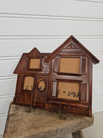 vintage faux wood house frame - as is back is no longer attached