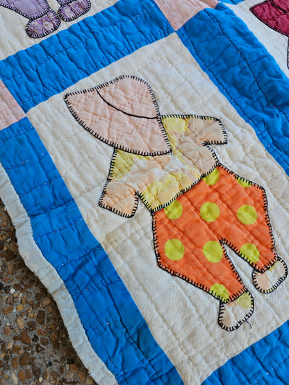 "Overall Sam" Handmade Quilt, approximately 77" x 58" - as is