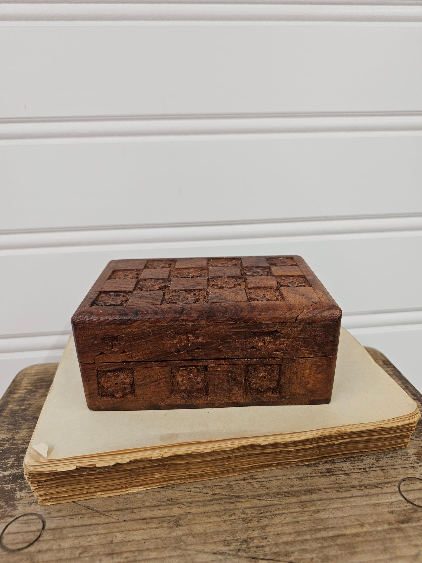 Vintage Hand Carved Wooden Box