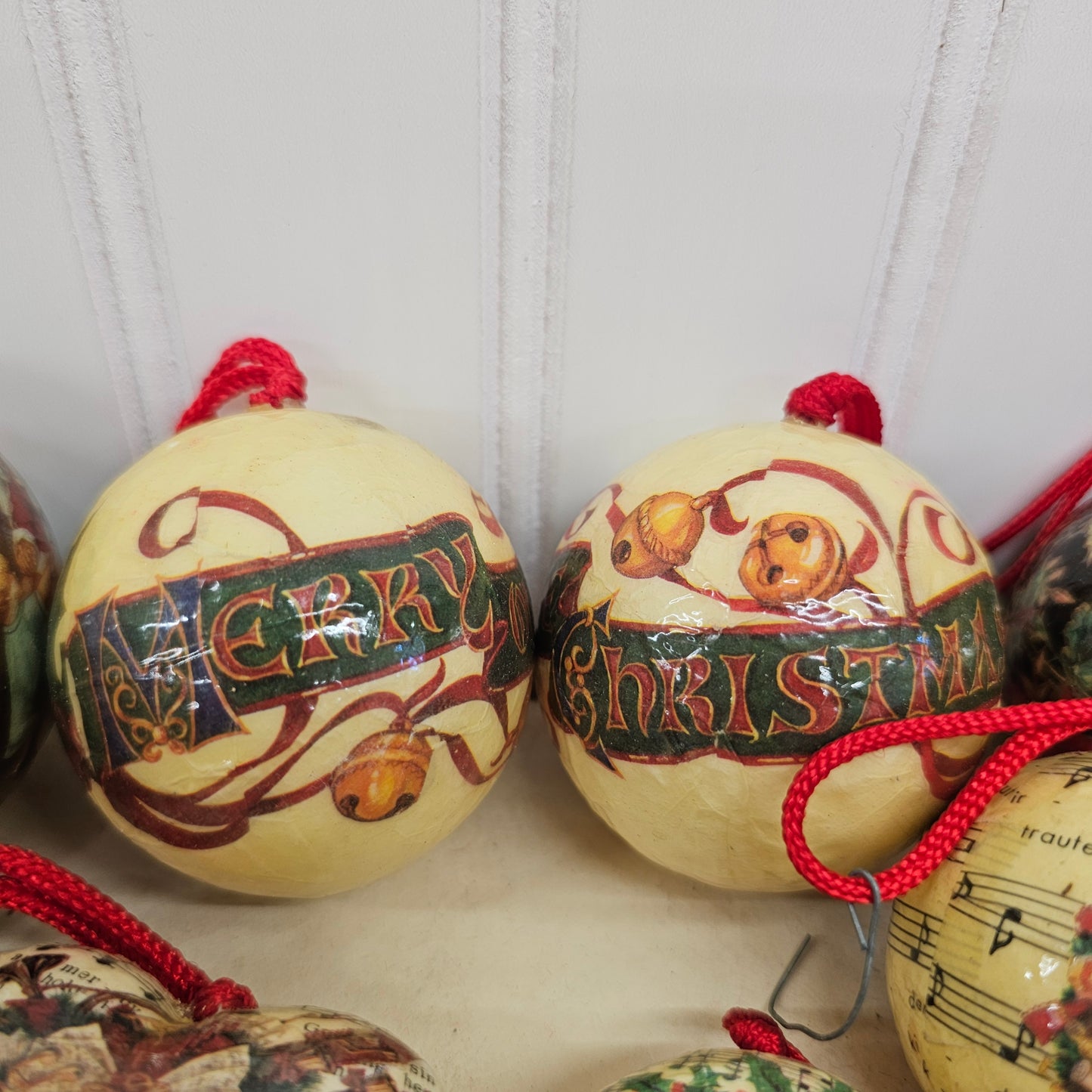 Set of 9 paper mache ornaments