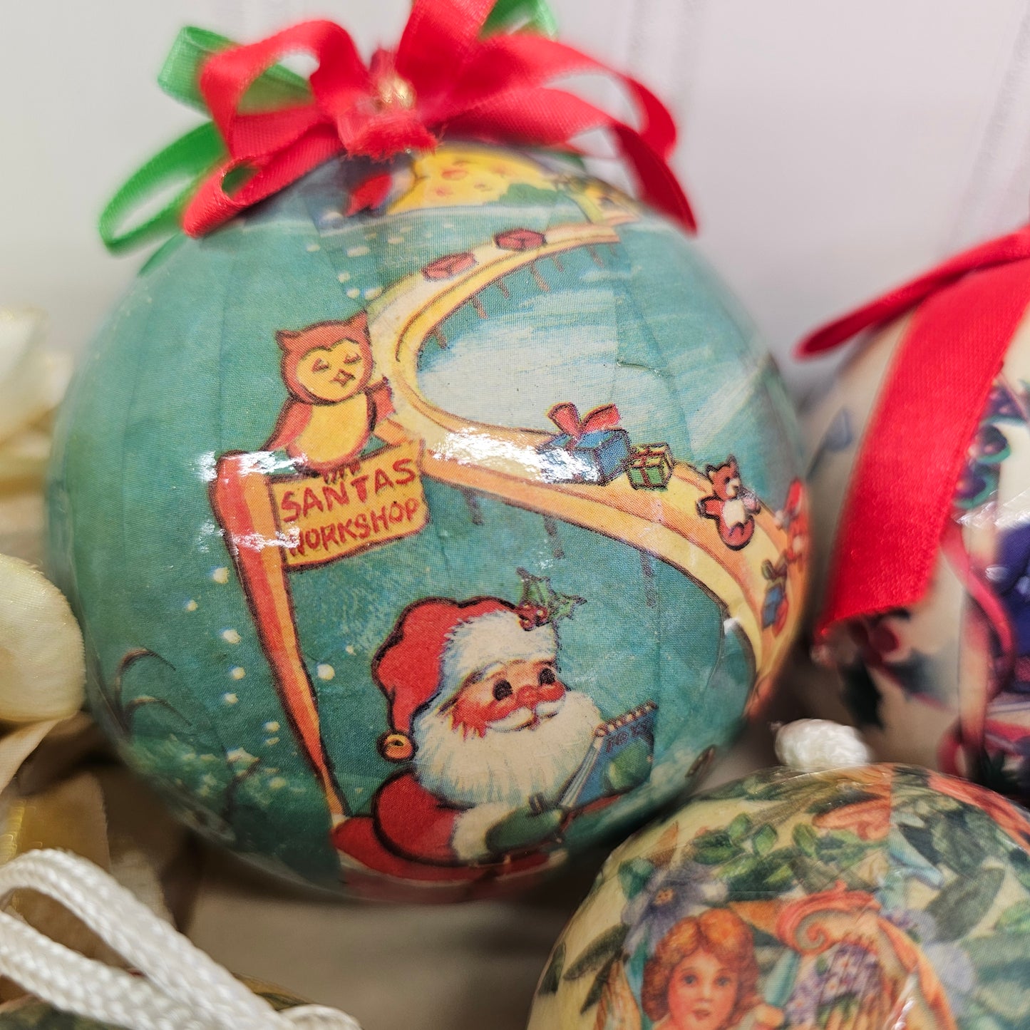 Set of 7 paper mache ornaments