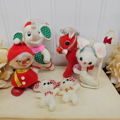 Set of 6 animal/Santa ornaments
