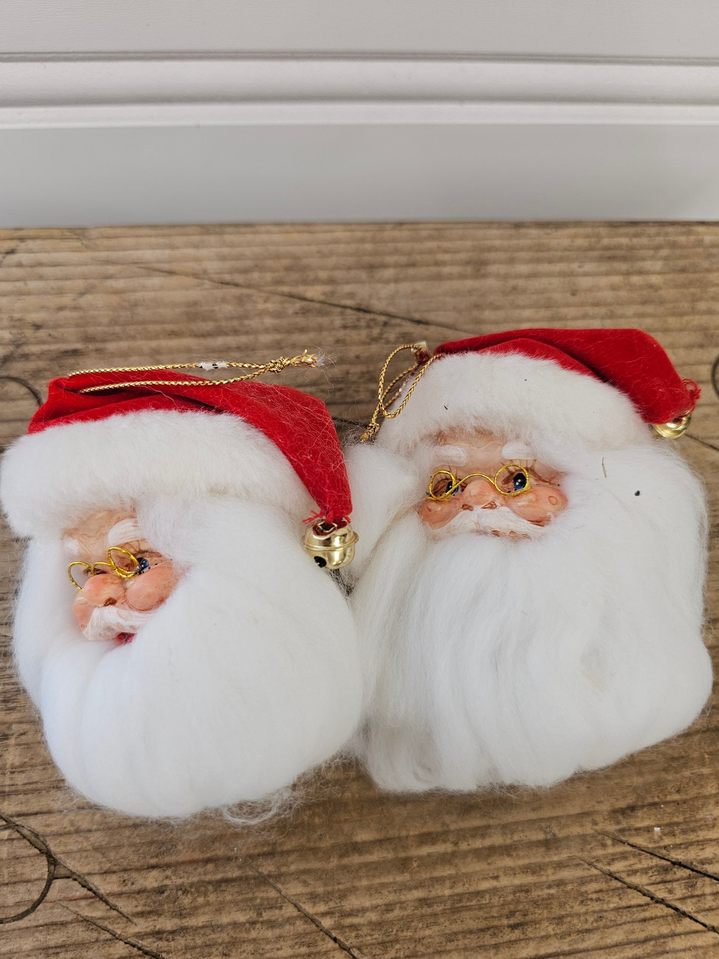 2 vintage Santa head Christmas Ornaments