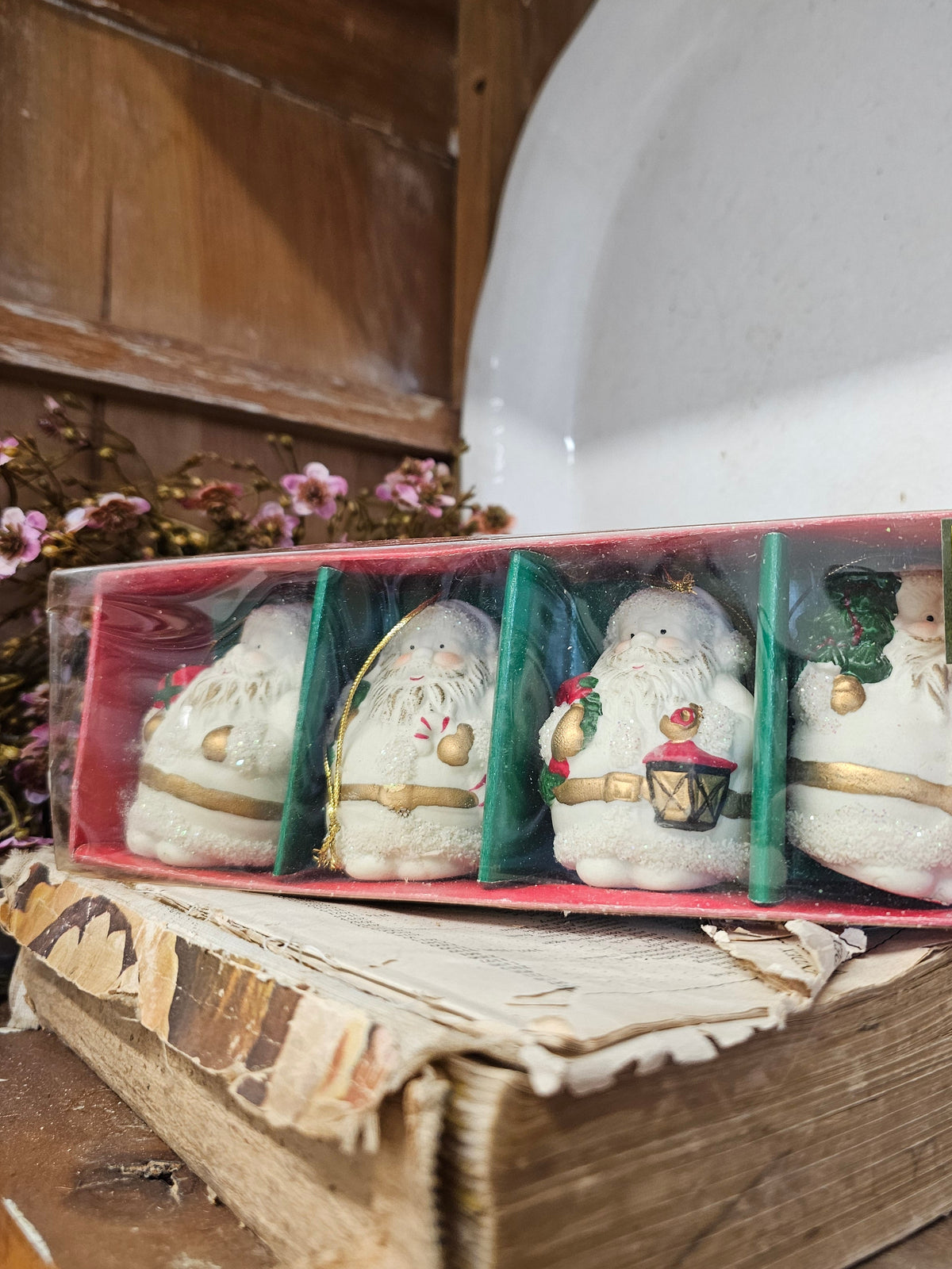 Set of 4 porcelain Santa ornaments