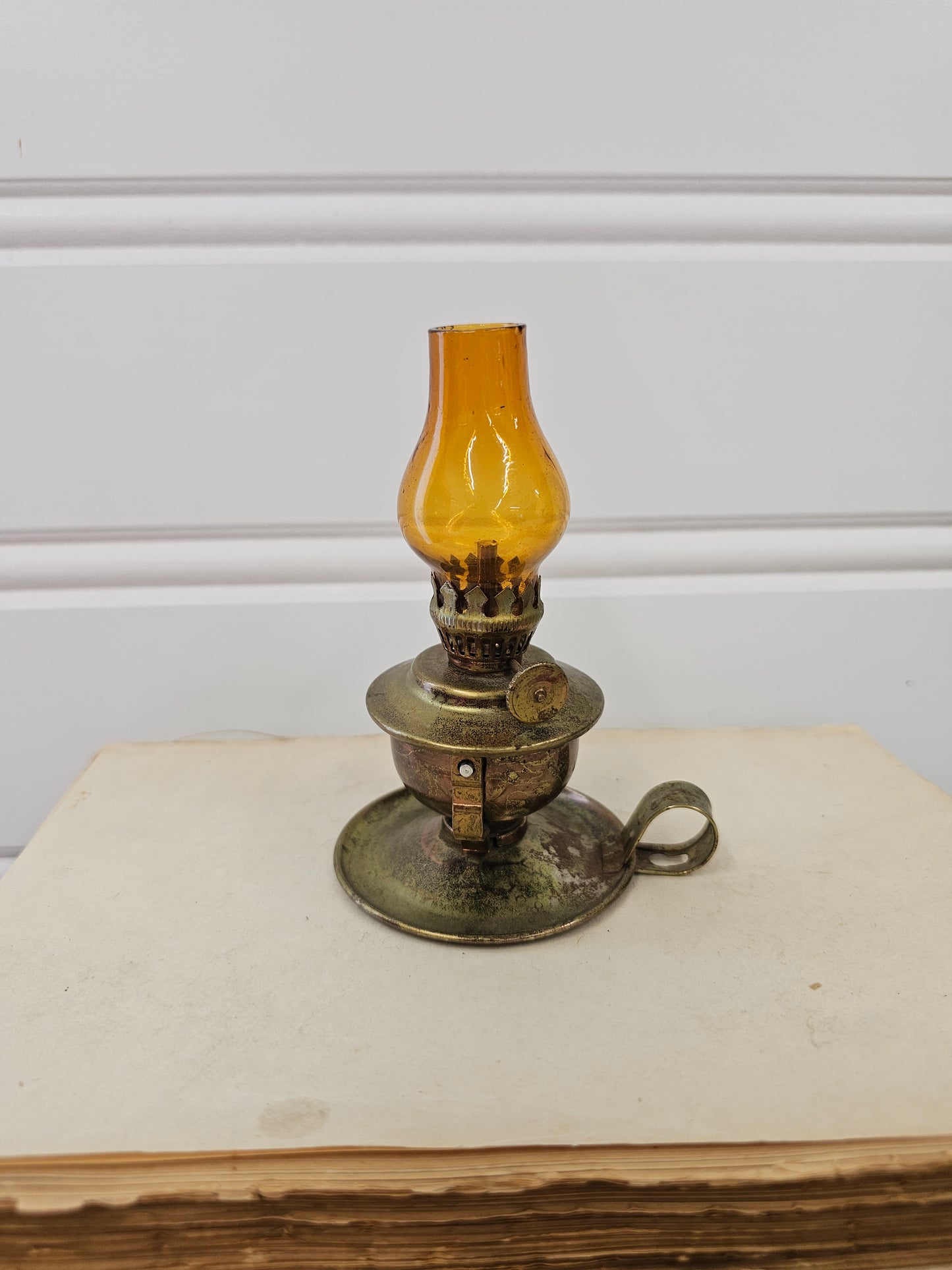 Vintage Amber Glass Mini Oil Lamp