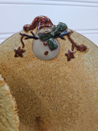 Set of 2 stoneware Christmas Snowman Plates