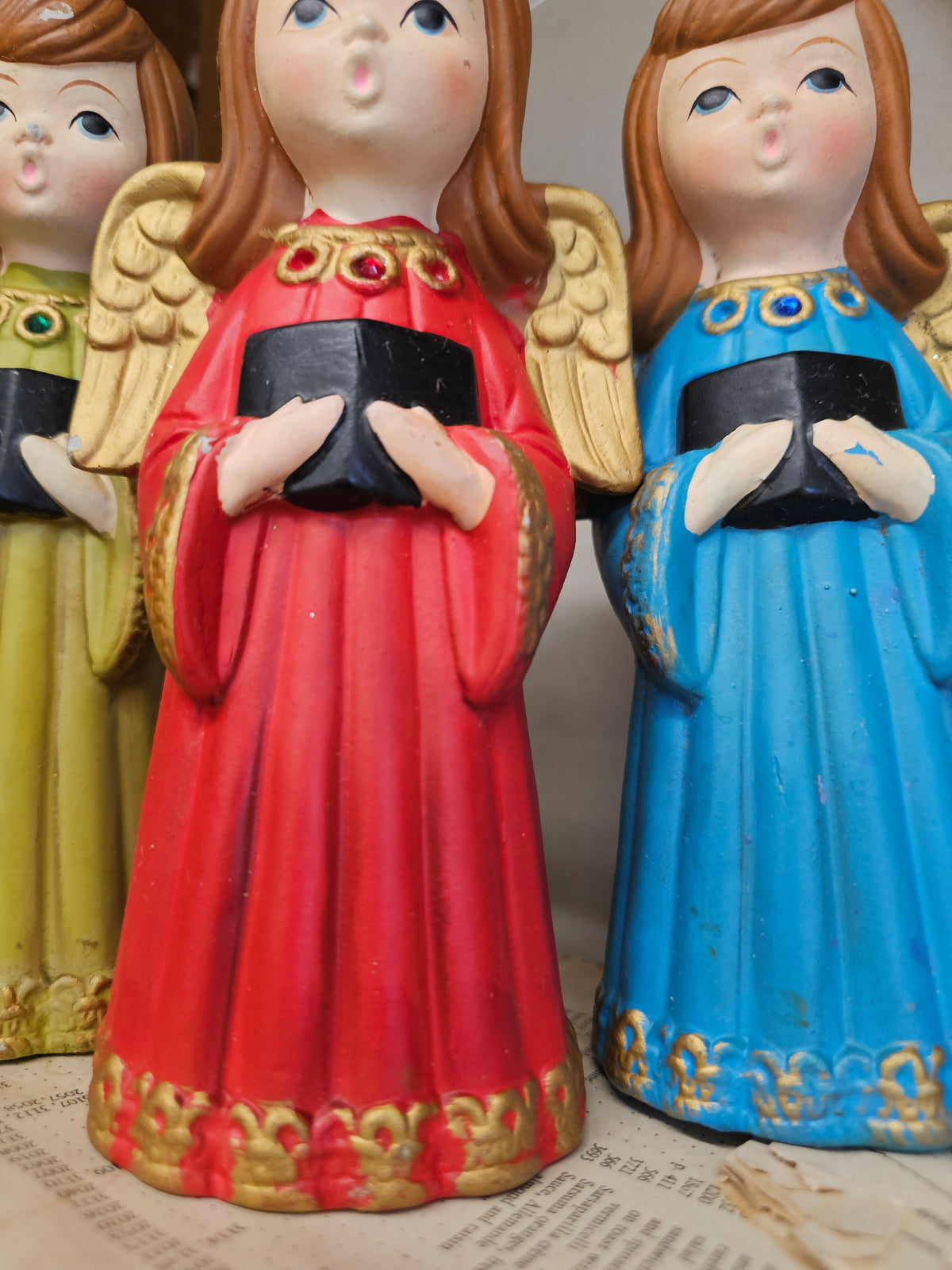 Vintage pair 1960s Caroling Christmas angels figurines