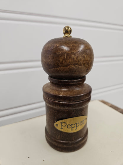 vintage wood and brass pepper grinder