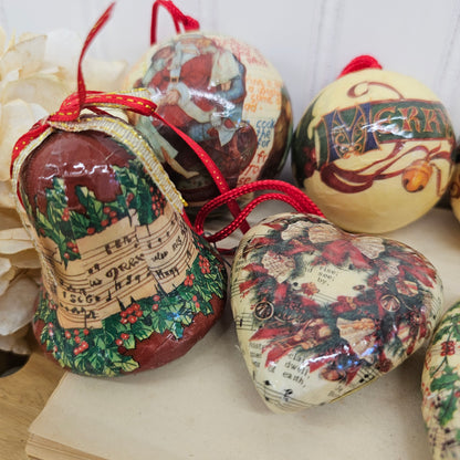 Set of 9 paper mache ornaments