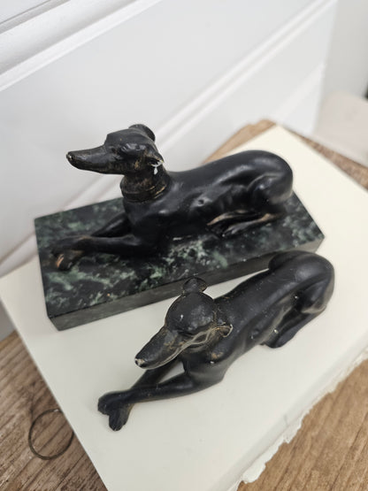 set of 2 vintage stone dogs - as is, 1 missing ear, 1 missing base