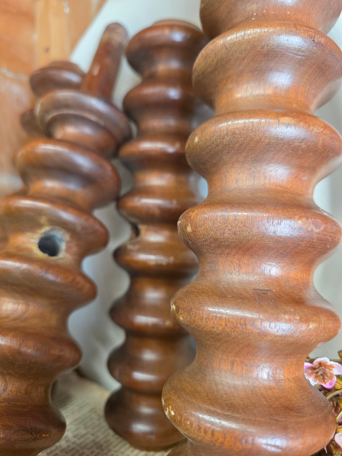 17" - 9in set of 4 wooden spindles