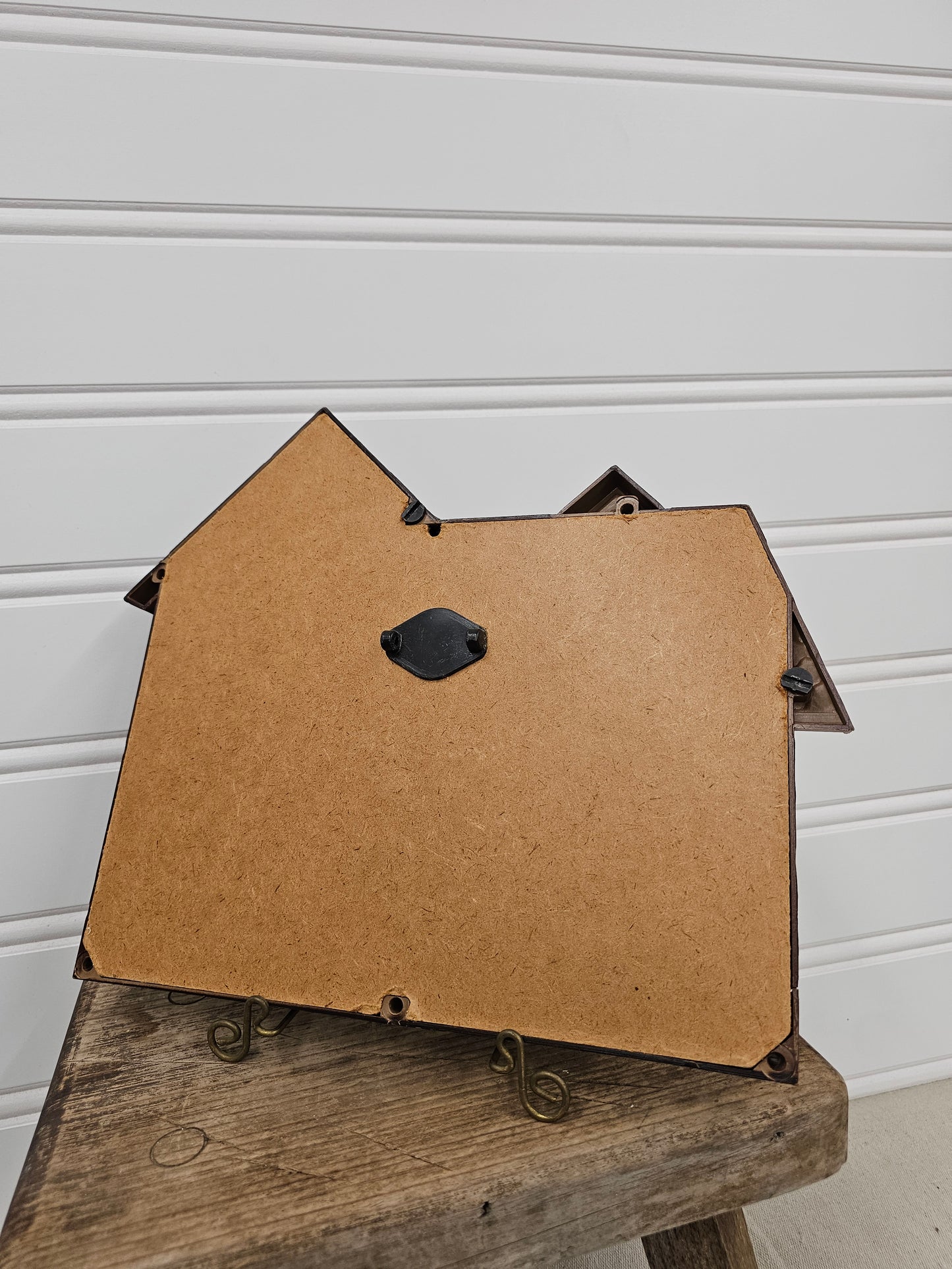 vintage faux wood house frame - as is back is no longer attached
