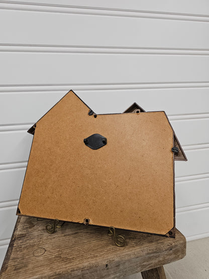 vintage faux wood house frame - as is back is no longer attached
