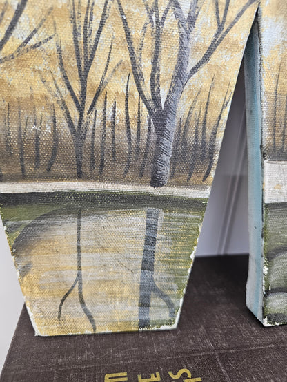 Metal and canvas W wall art, 17" x 13"