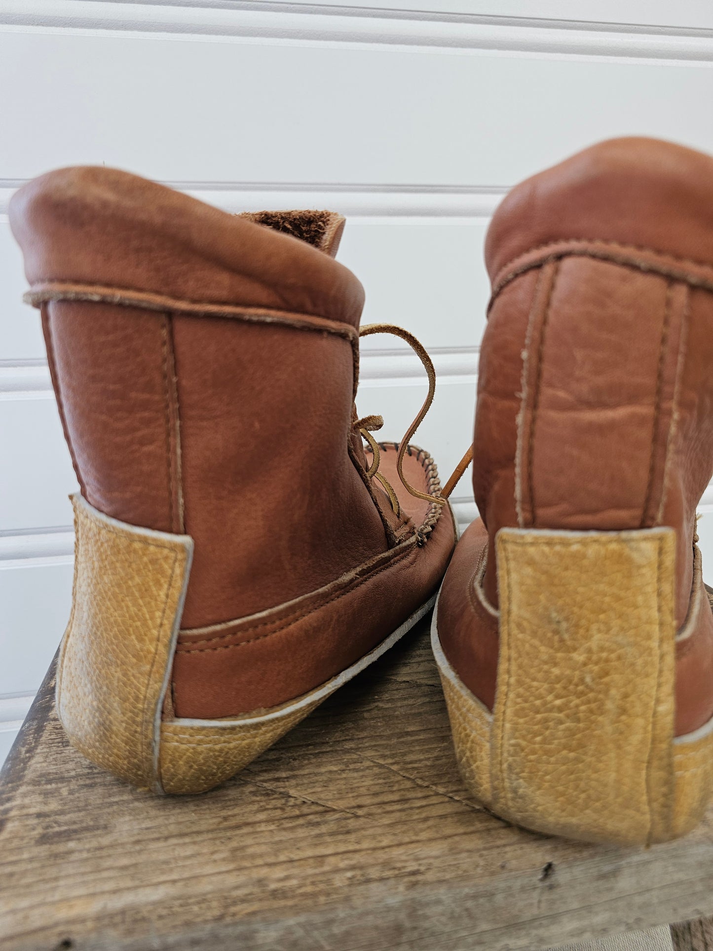 Men's Brown Leather handmade Moccasin Boots, Written 8 Inside
