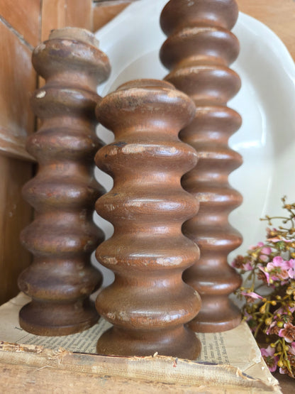 11", 9", 7" wood spindles set of 3