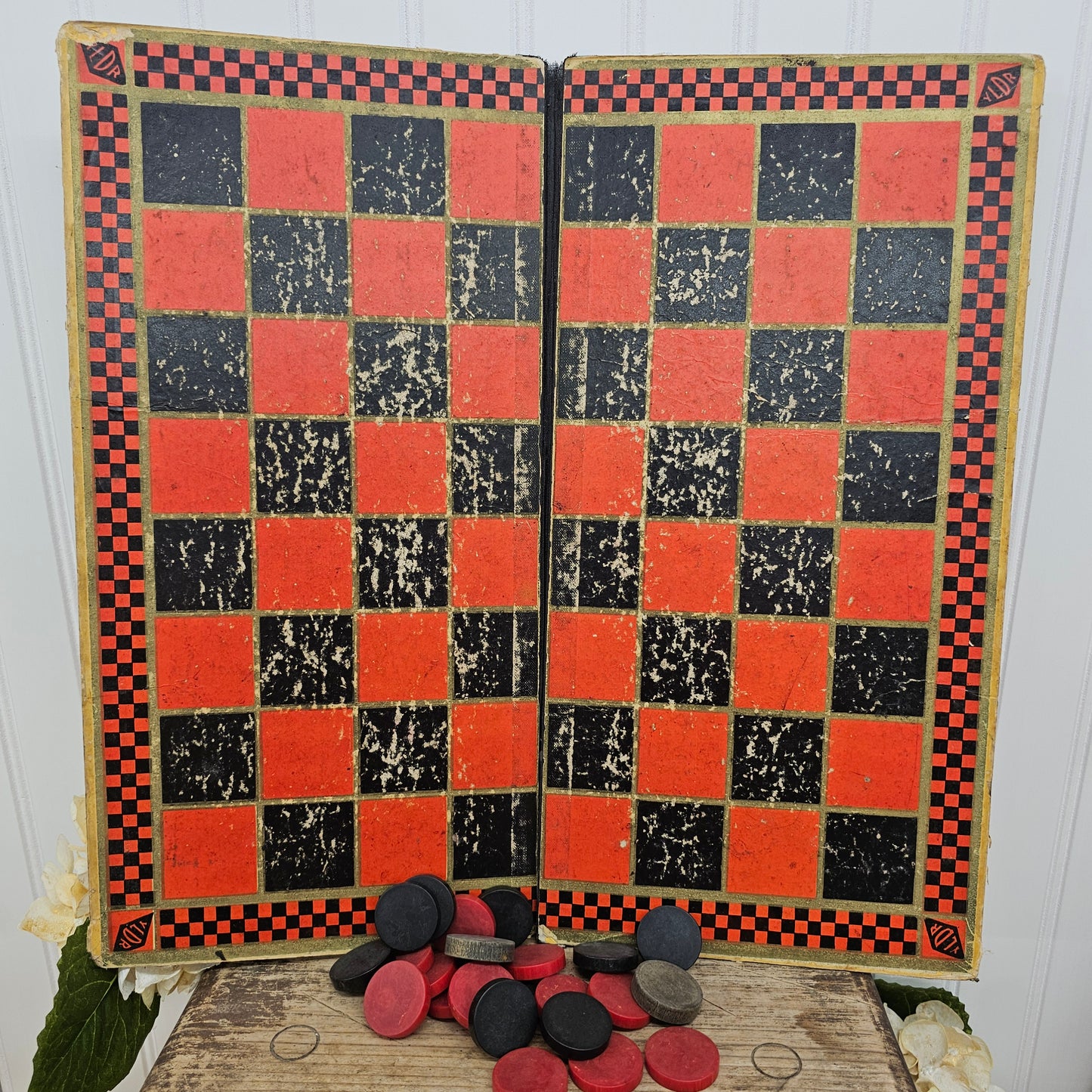 Backgammon and checkerboard with pieces, as is