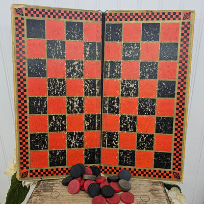 Backgammon and checkerboard with pieces, as is