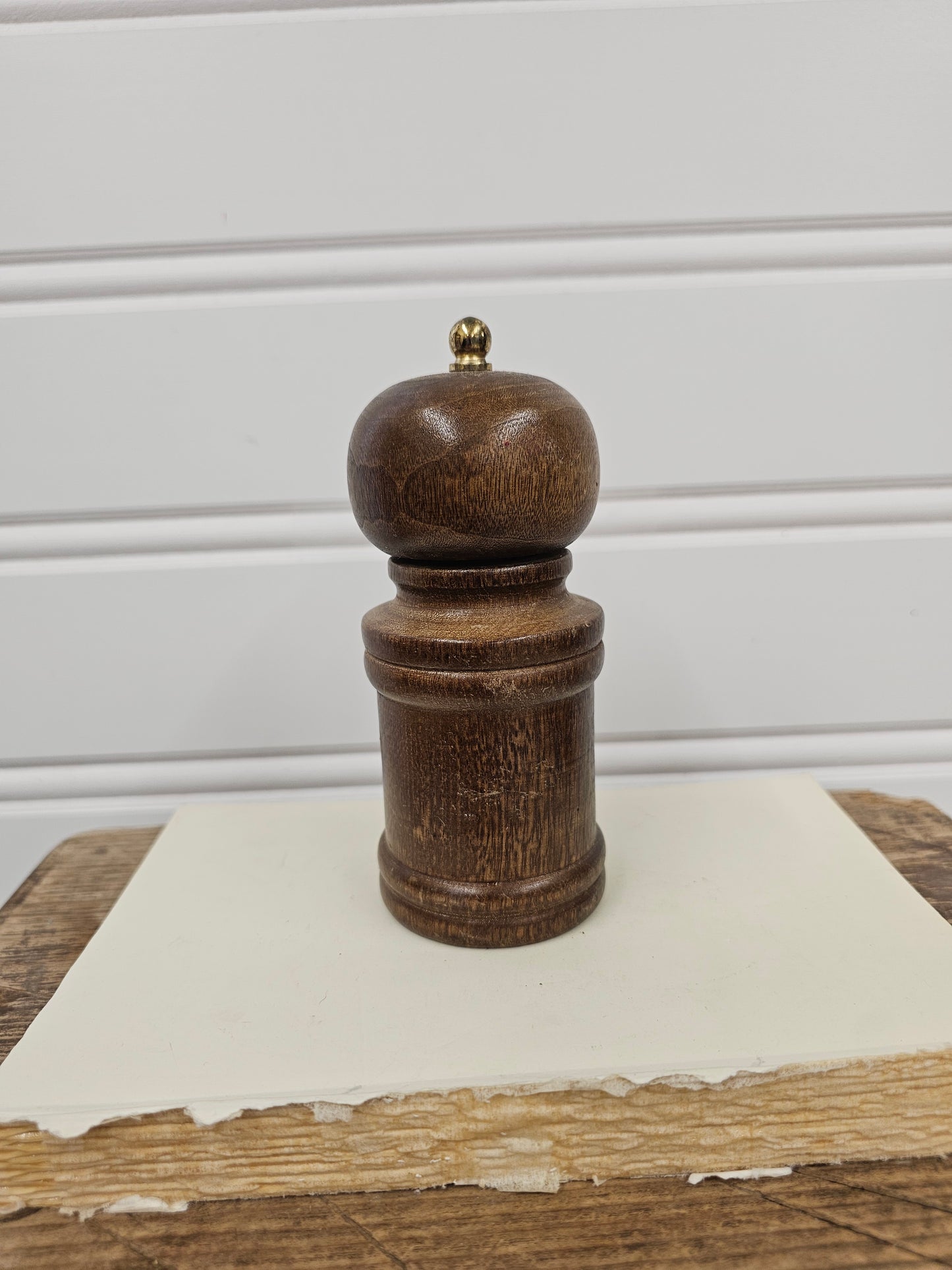 vintage wood and brass pepper grinder