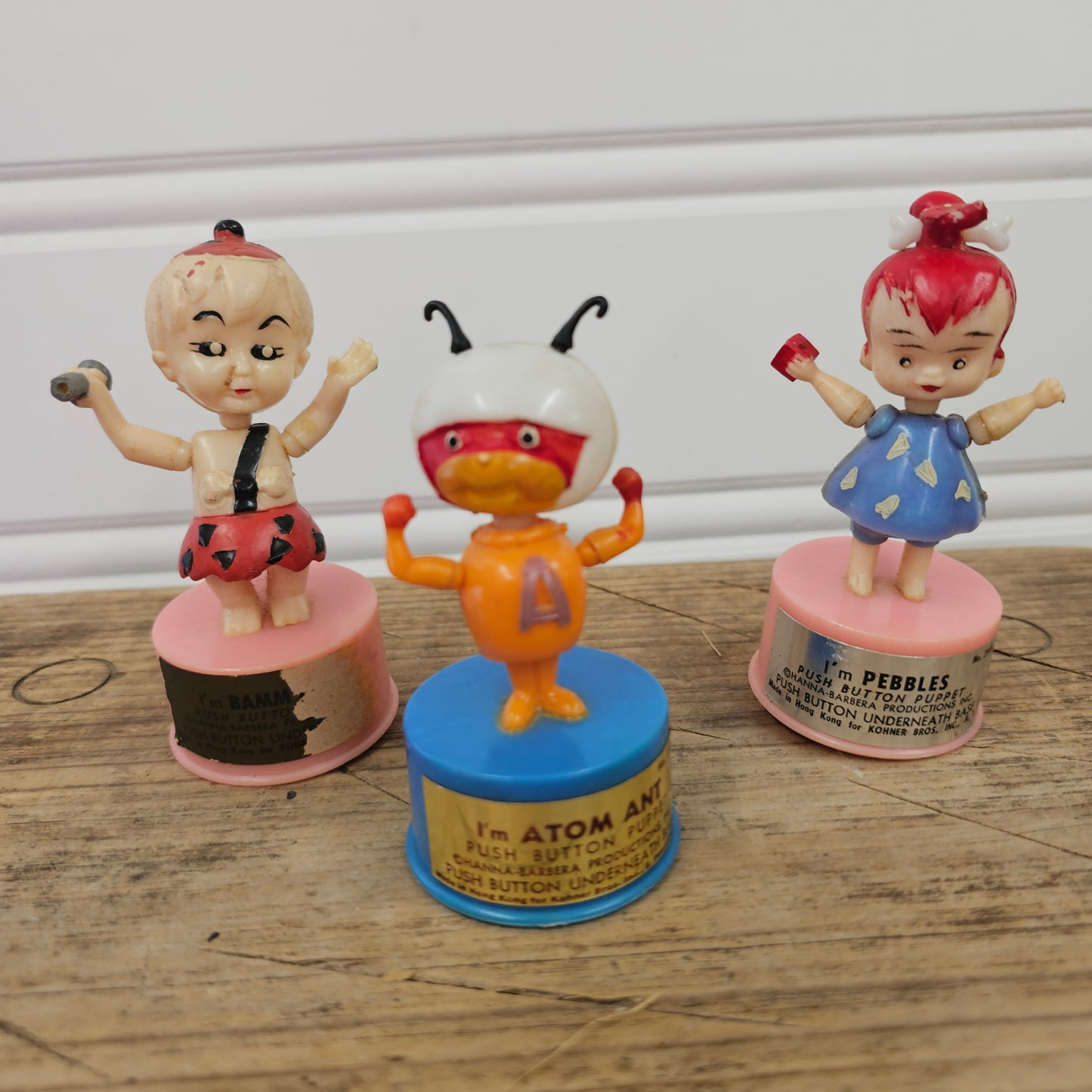 3 Push Button Puppets, Pebbles, Bam Bam, Atom Ant - Hong Kong