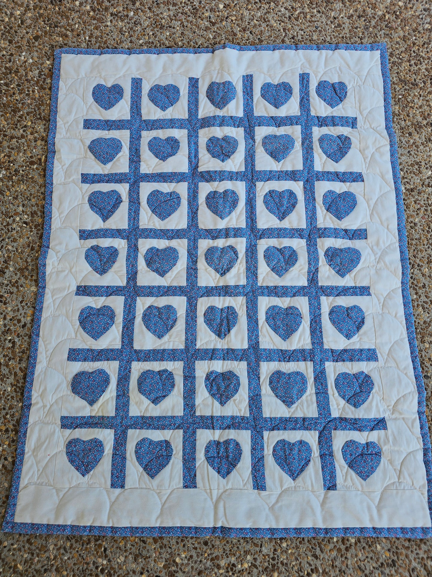 Blue Heart Baby Quilt, approximately 43" x 32"