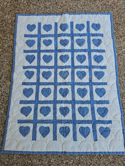Blue Heart Baby Quilt, approximately 43" x 32"