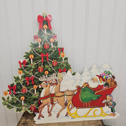 Vintage Christmas tree & Santa in sleigh die cuts