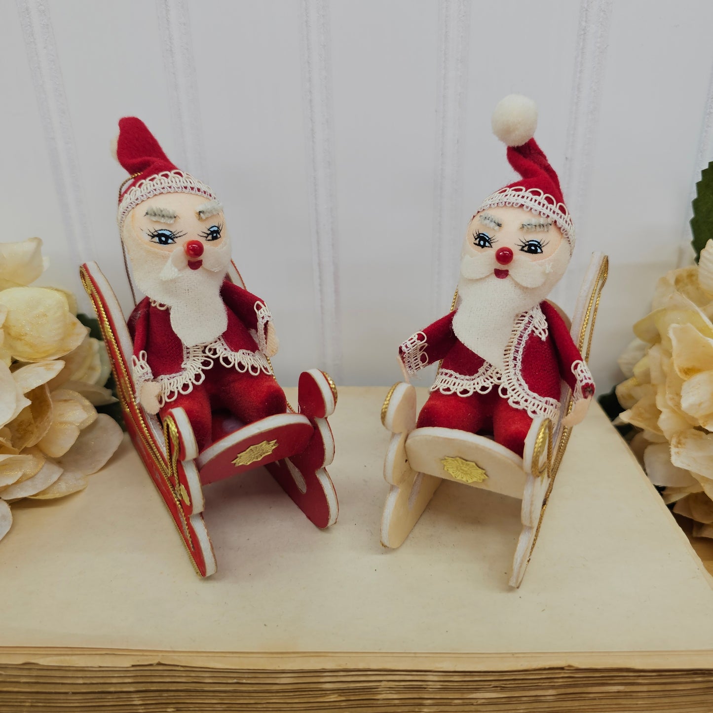 Set of 2 Santa and sleigh ornaments - one missing hanger