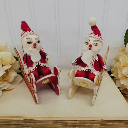 Set of 2 Santa and sleigh ornaments - one missing hanger