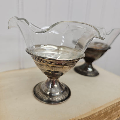 2 Ruffled edge sherbet cups with etched detail