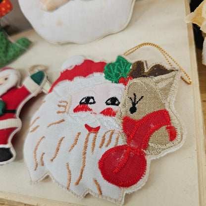 Set of 5 fabric Santa ornaments