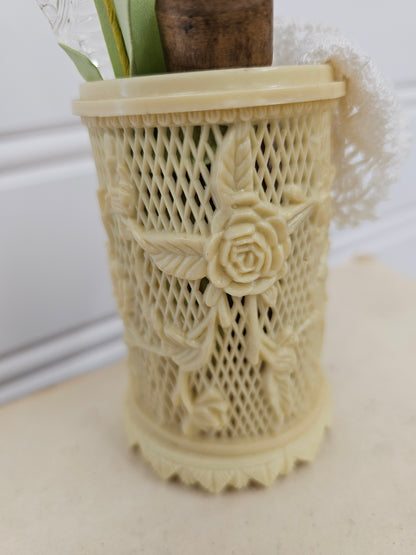 Vase with Spool & Floral Vignette