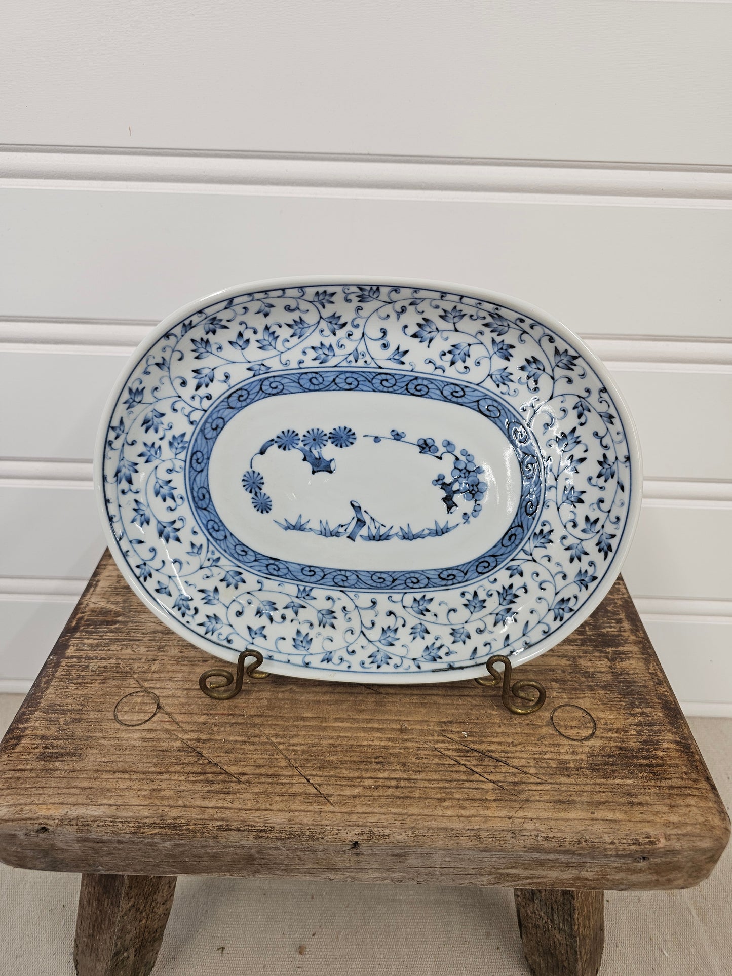 Blue and white plate made in japan 9 1/2 x 7 1/2 inches