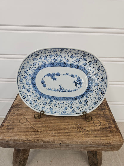 Blue and white plate made in japan 9 1/2 x 7 1/2 inches