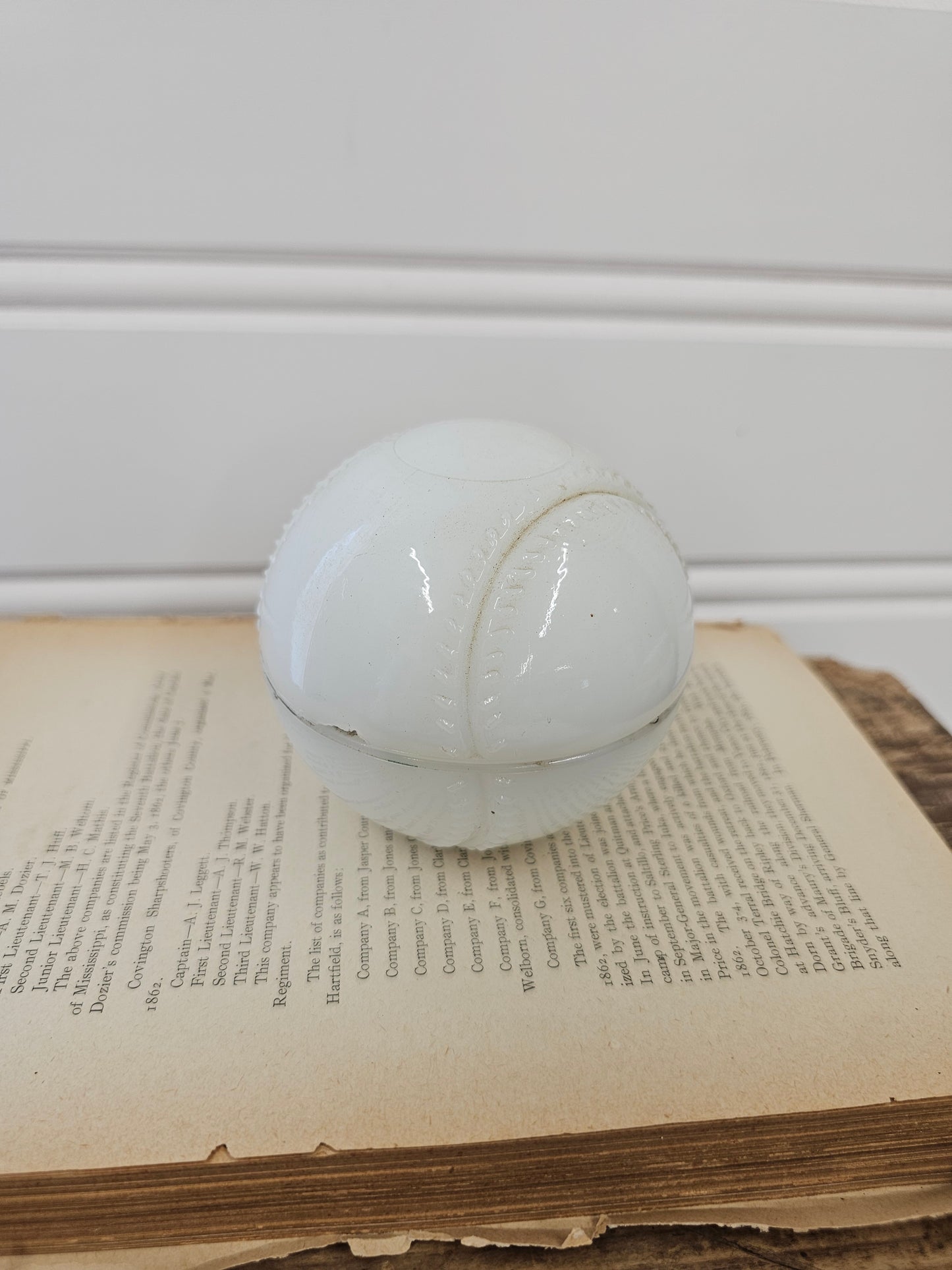 Anchor Hocking Milk Glass Baseball, Chipped on Edge
