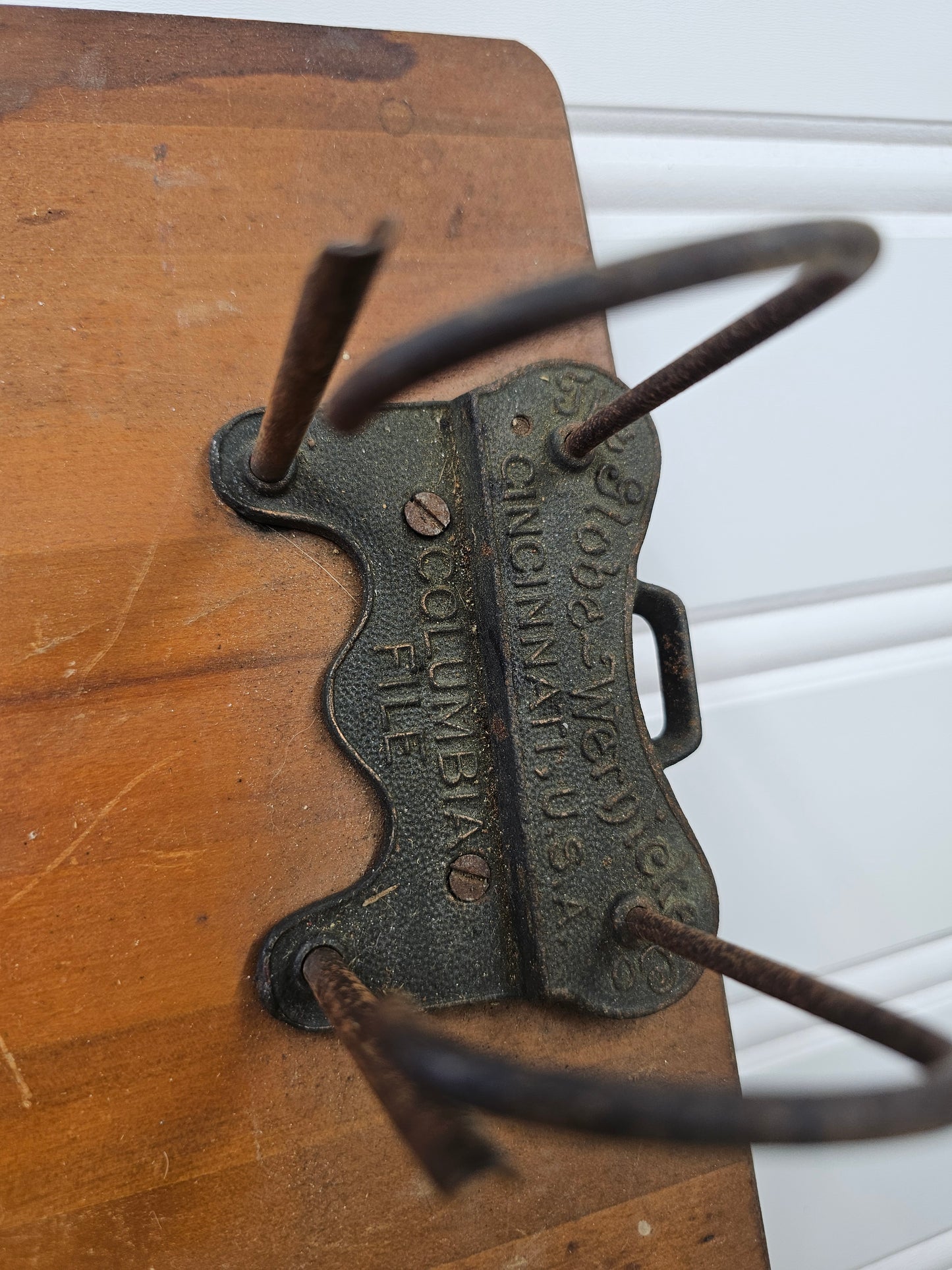Antique two prong cast iron wood tally clipboard Cincinnati  industrial
