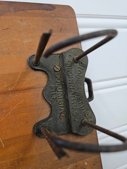 Antique two prong cast iron wood tally clipboard Cincinnati  industrial
