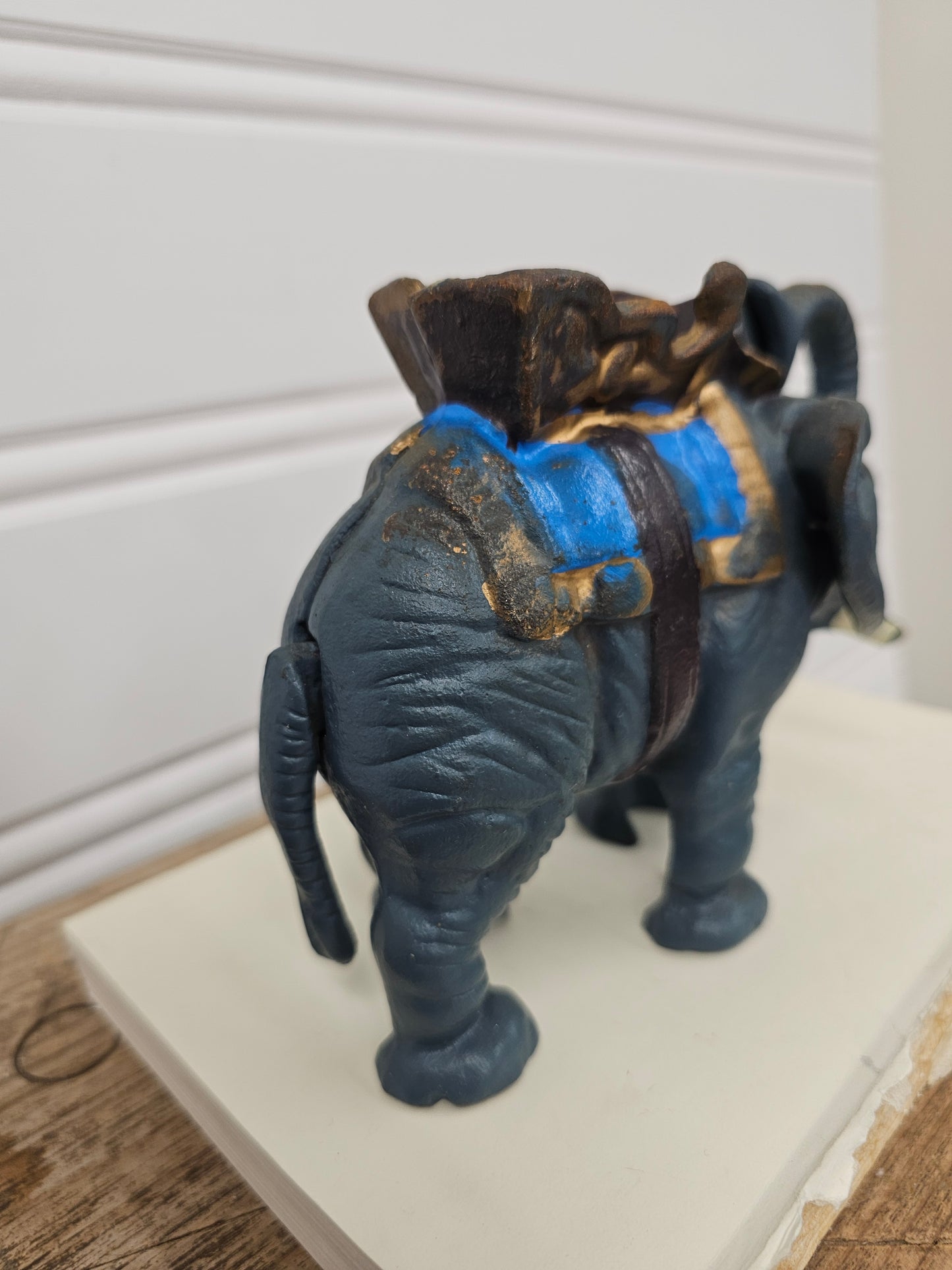 vintage cast iron metal mechanical coin bank - circus elephant
