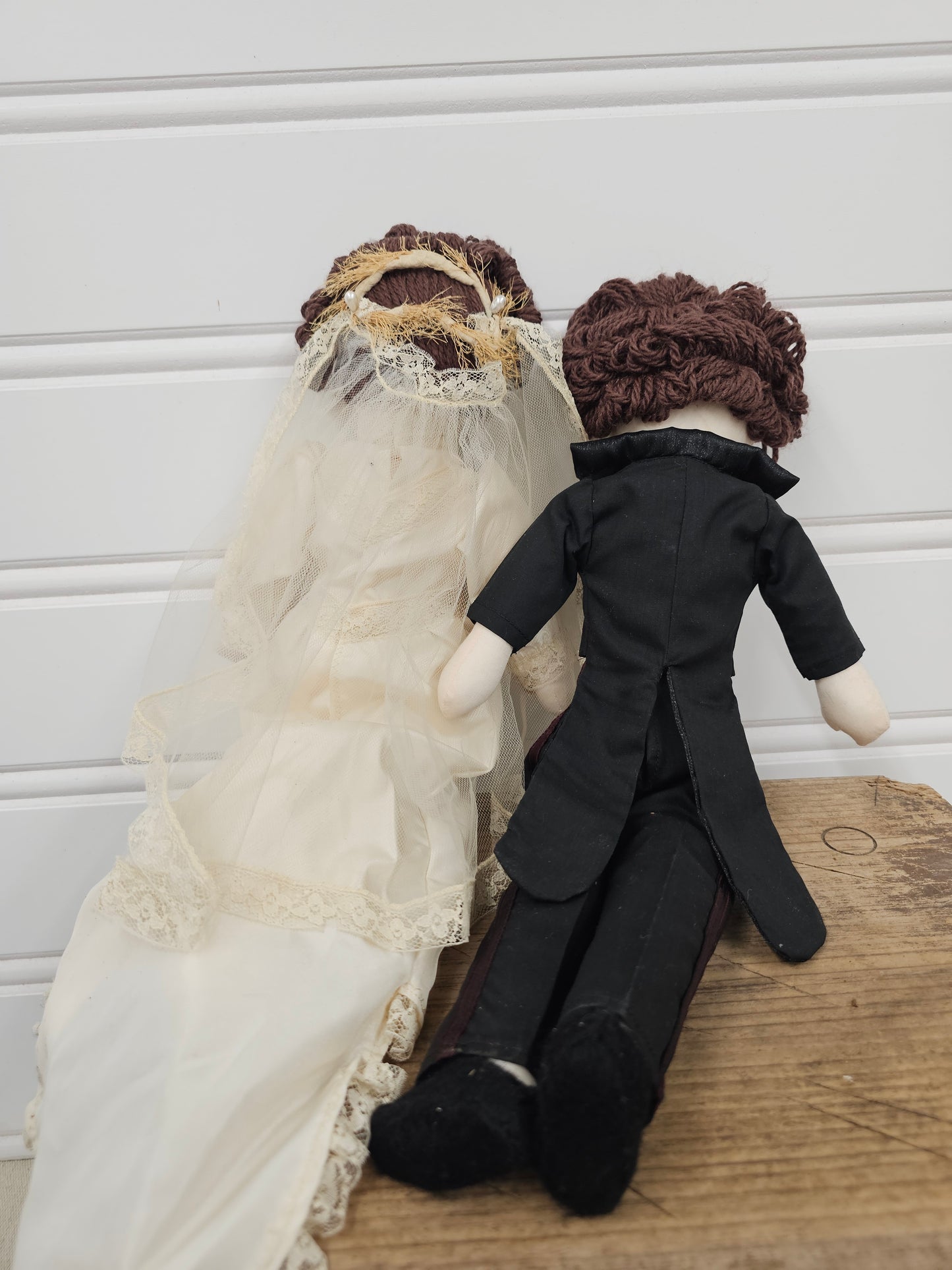 set of handmade bride and groom dolls